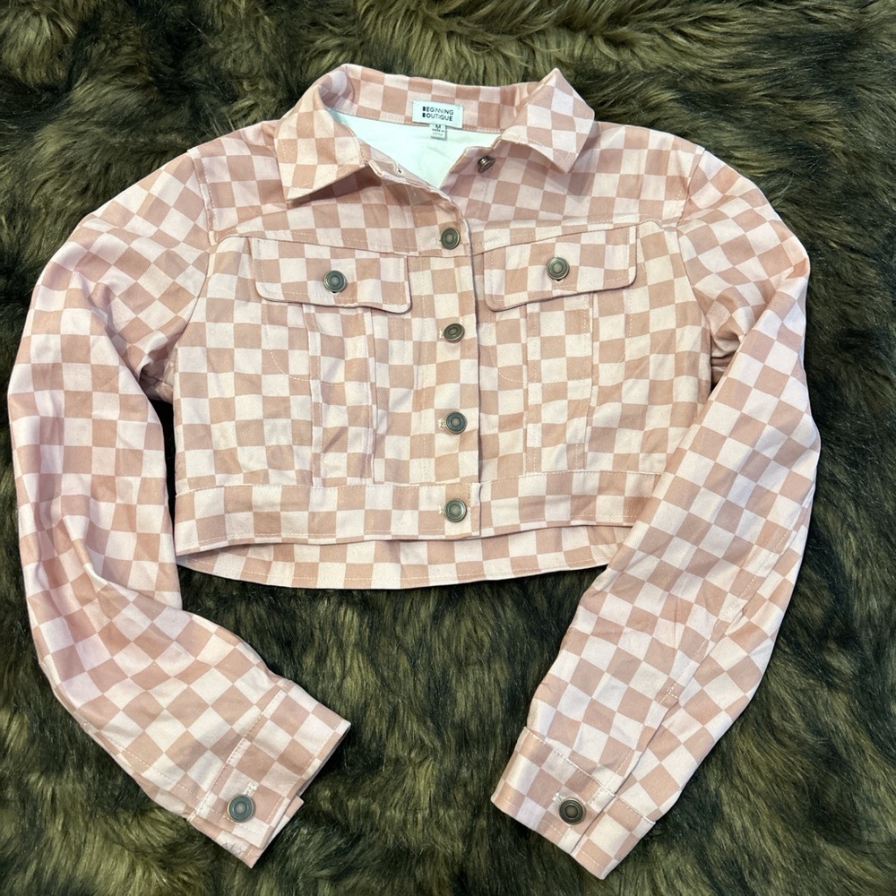 Beginning Boutique Pink Checkered Jacket